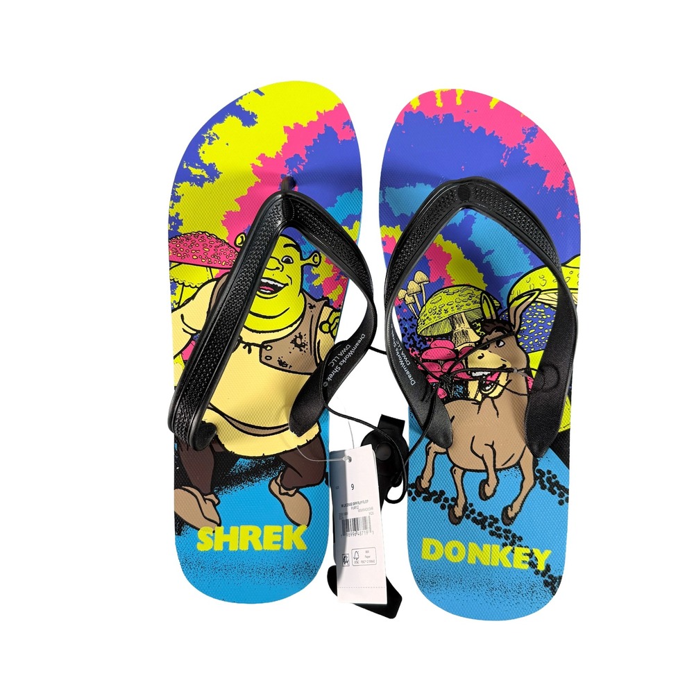 Shrek Donkey Bioworld Flip Flops Thong Sandals Mens Size 9 NWT DreamWorks